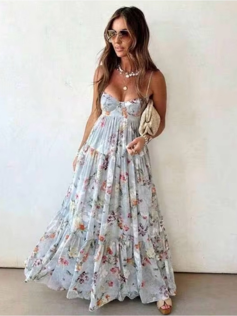 Women’s Small Floral Cutout Back Maxi Dress Dusty Purple Chiffon Sundress